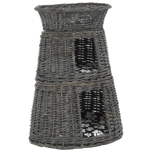 Cesto de vime cinza com almofadas para gatos