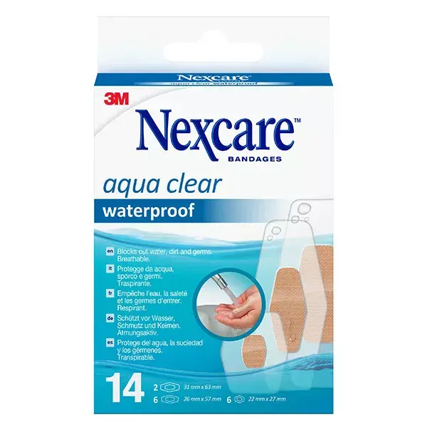 Gesso impermeabilizante Nexcare Aqua Clear, 3 tamanhos, 14 unidades