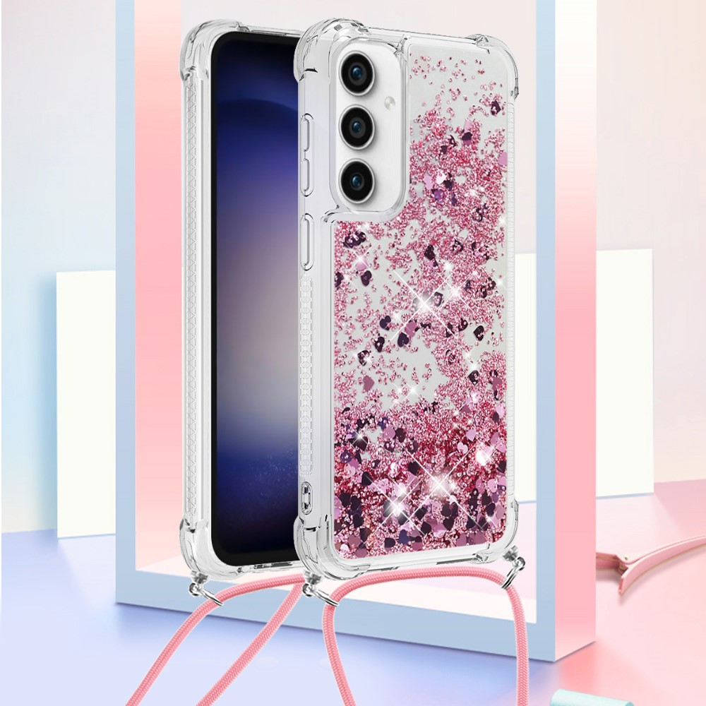 Samsung Galaxy S23 FE Necklace Gummi Hülle Liquid Glitzer   Handykette (130cm) - Pink / Roségold