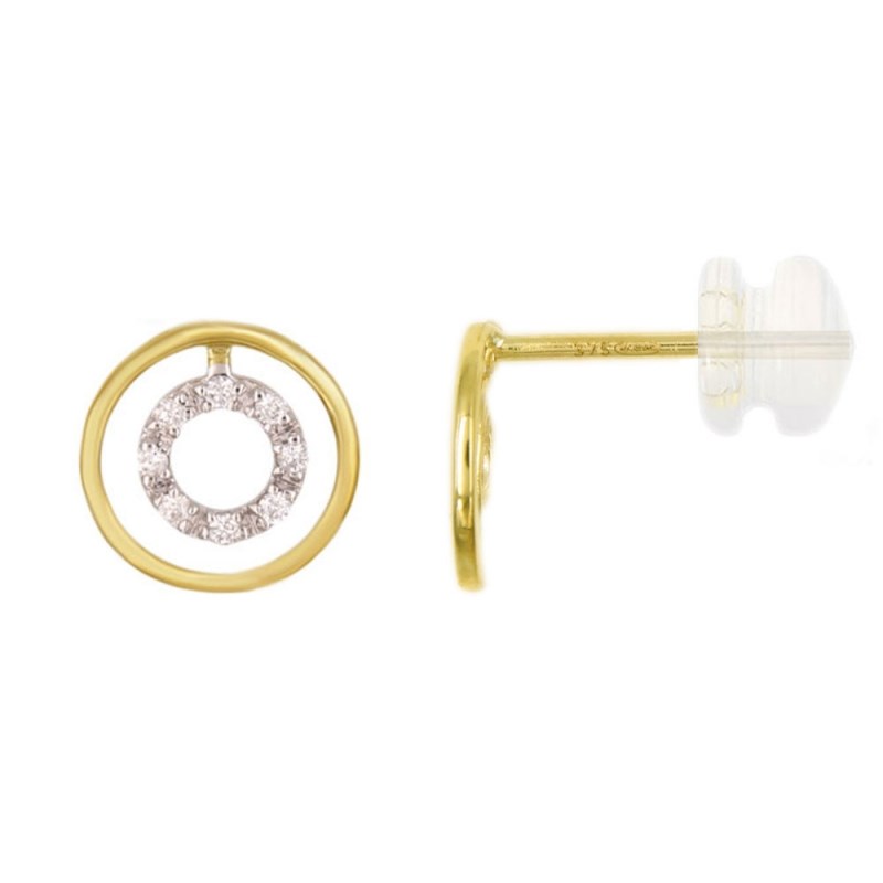 Boucles d'Oreilles Or Jaune et Diamants - Motif Anneau Serti