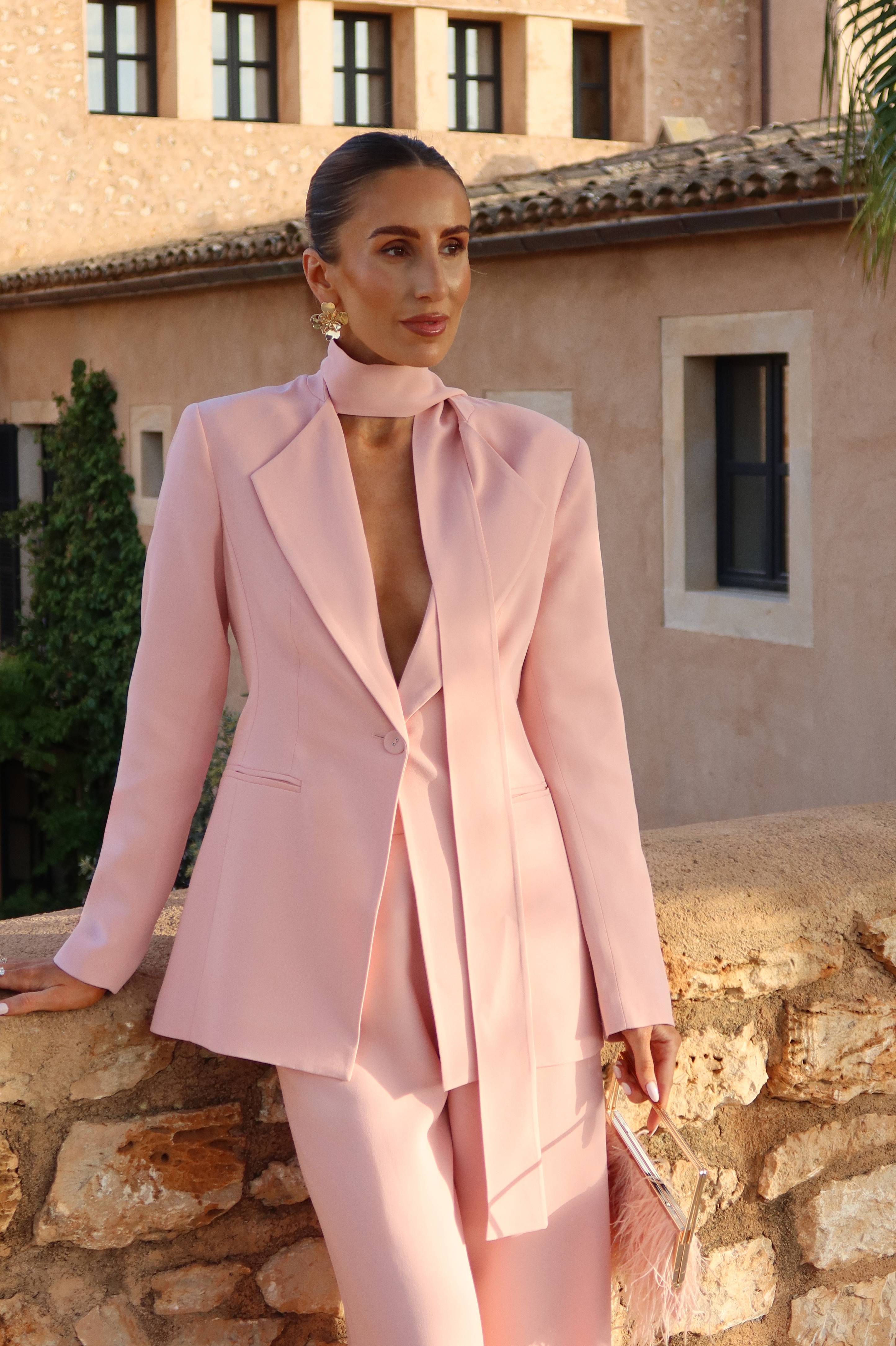 KarenMillen Blazer Tailleur en Viscose Stretch Compact à Col Cravate