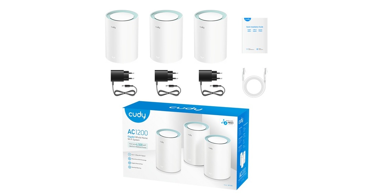 CudyAC1200 Gigabit Mesh Wi-Fi System (3-Pack) mesh router  (Wit)