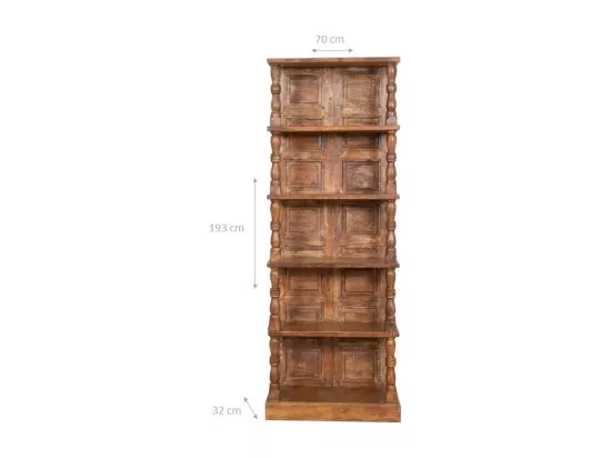 BISCOTTINI Armoire - Bois de tilleul massif finition noyer antique - Polyvalente - Rangement - Jardin - Salon - Cuisine - Salle à manger - Étagères - Chambre - Buffet - 70x32x193 cm
