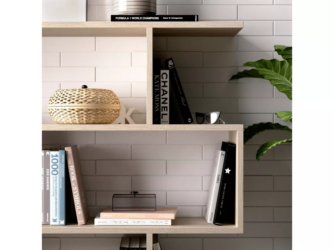 Bibliothèque Djovi, Etagère de bureau polyvalente, Bibliothèque avec 3 étagères, 110x25h96 cm, Chêne
