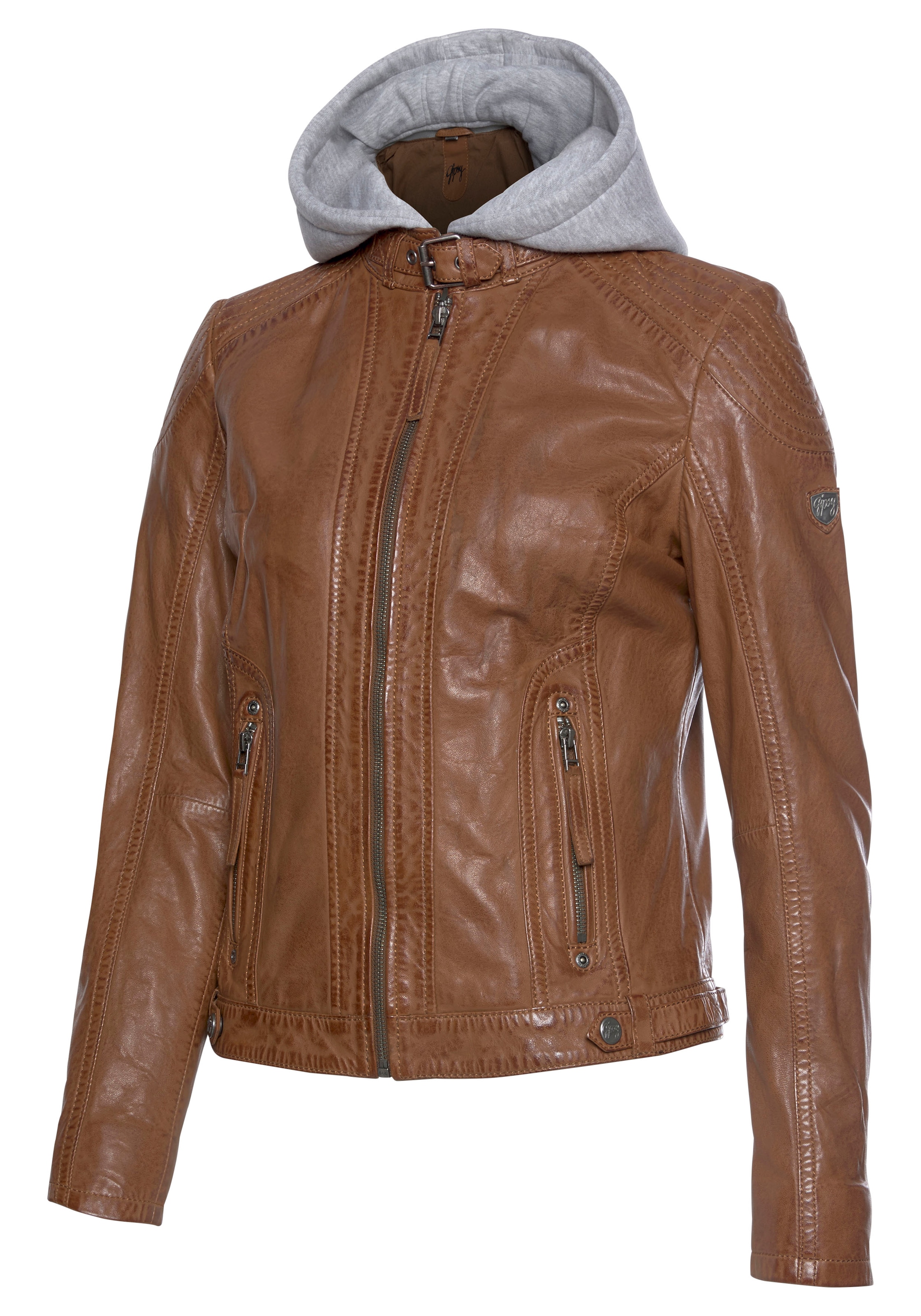 Mauritius Lederjacke »Junja« mit Kapuze mit abnehmbarem Kapuzen-Einsatz und aufwendigen Biker-Details