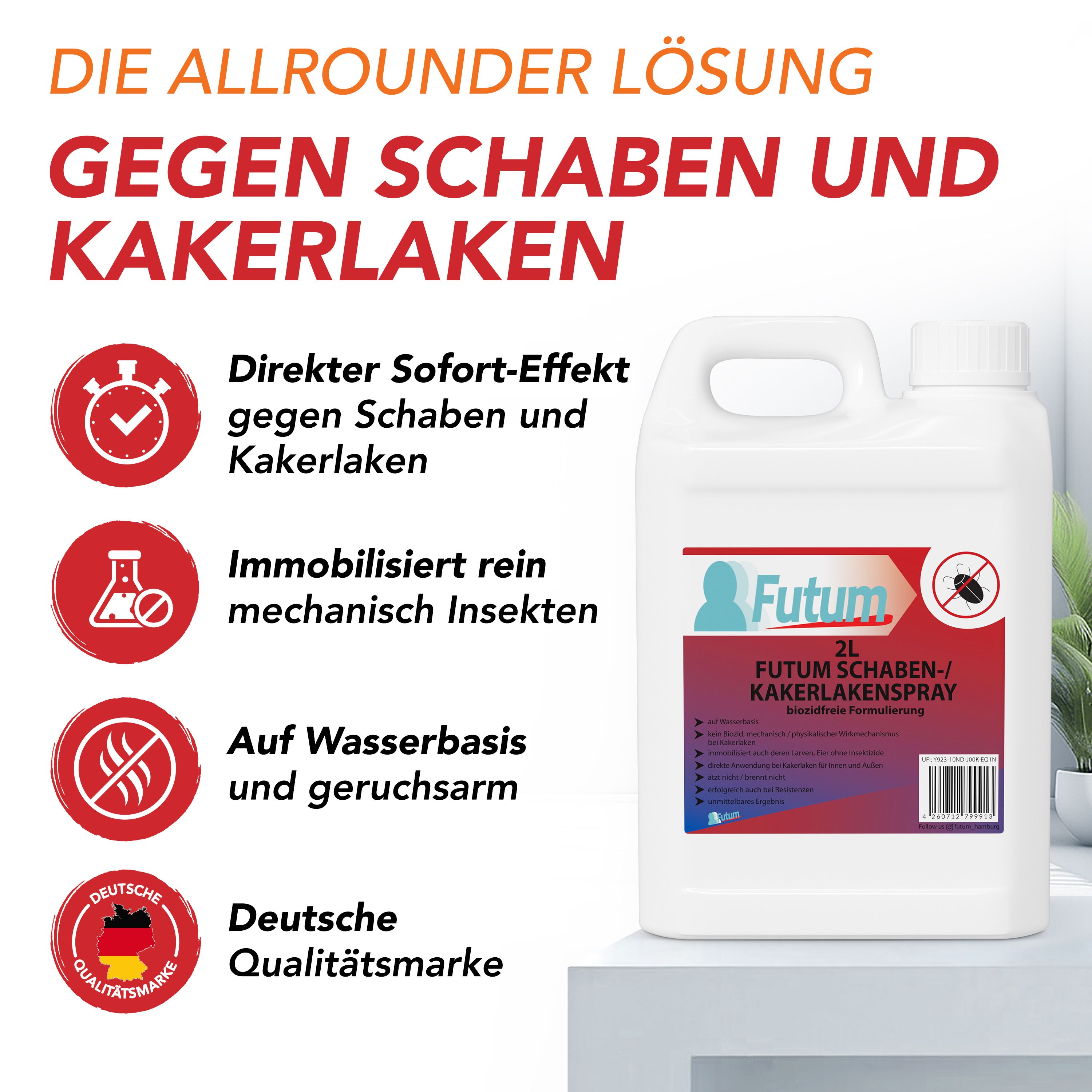 FUTUM 2x2L Schaben- / Kakerlakenspray + 2L Sprüher