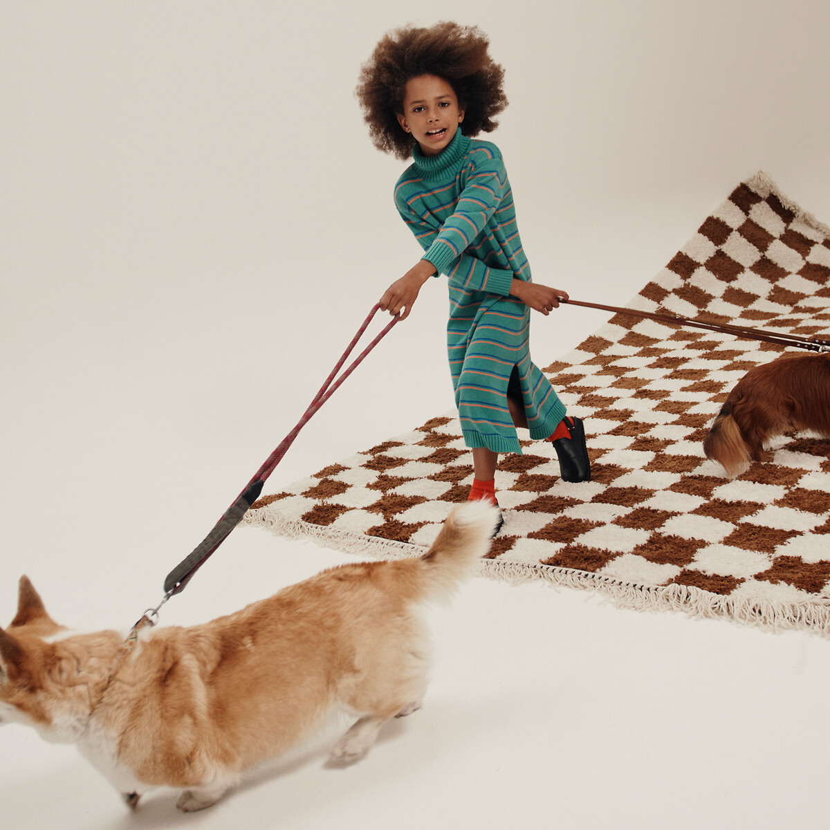 TINY X LA REDOUTE<br>Vestido longo e reto, listrado, com mangas compridas