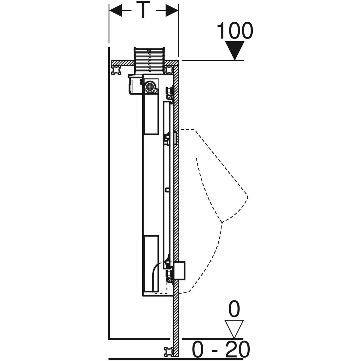 Geberit GIS urinoir element m. planchet bediening universeel H98cm z. urinoirsturing