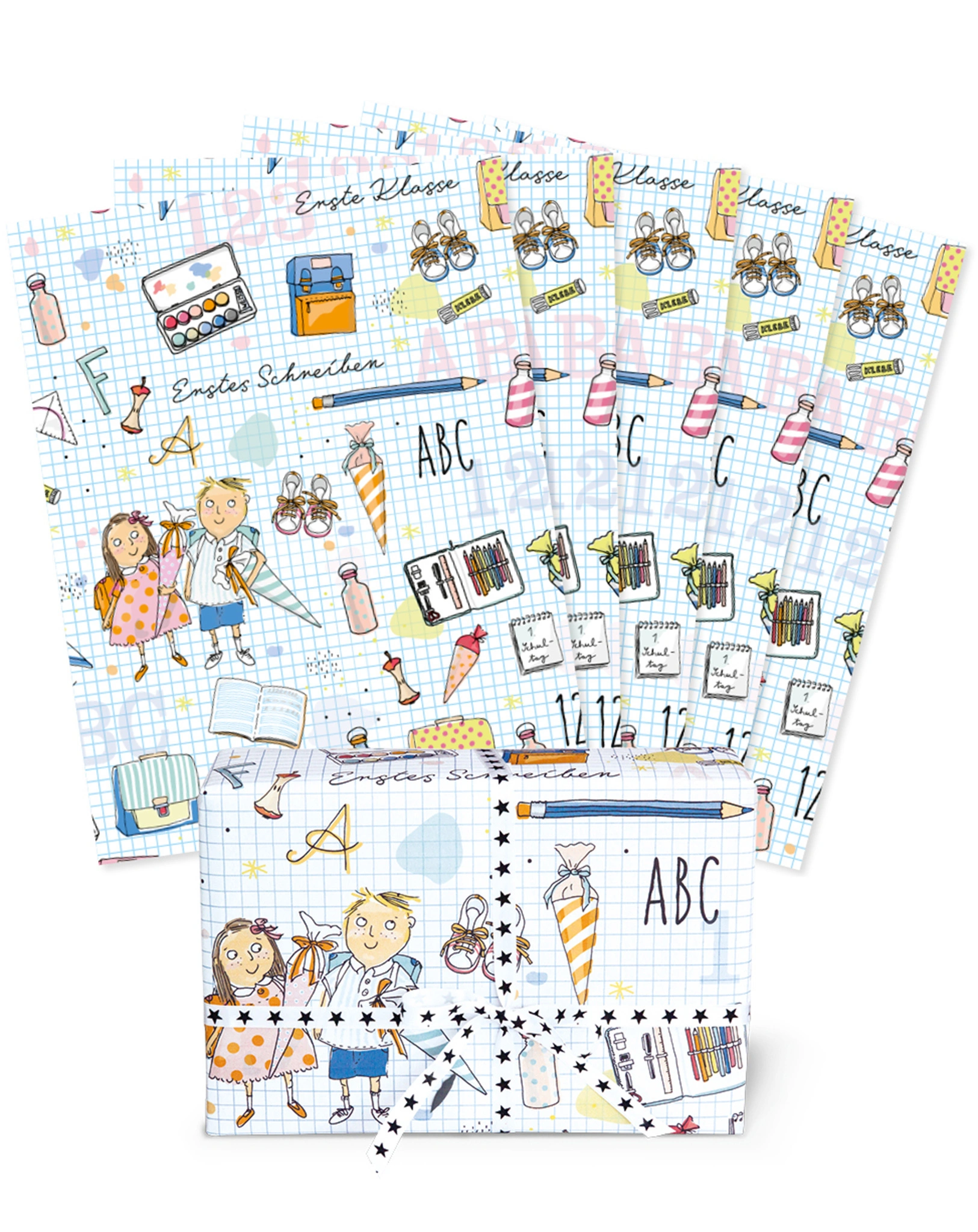 Geschenkpapier ERSTER SCHULTAG (67x49cm) 5er-Set