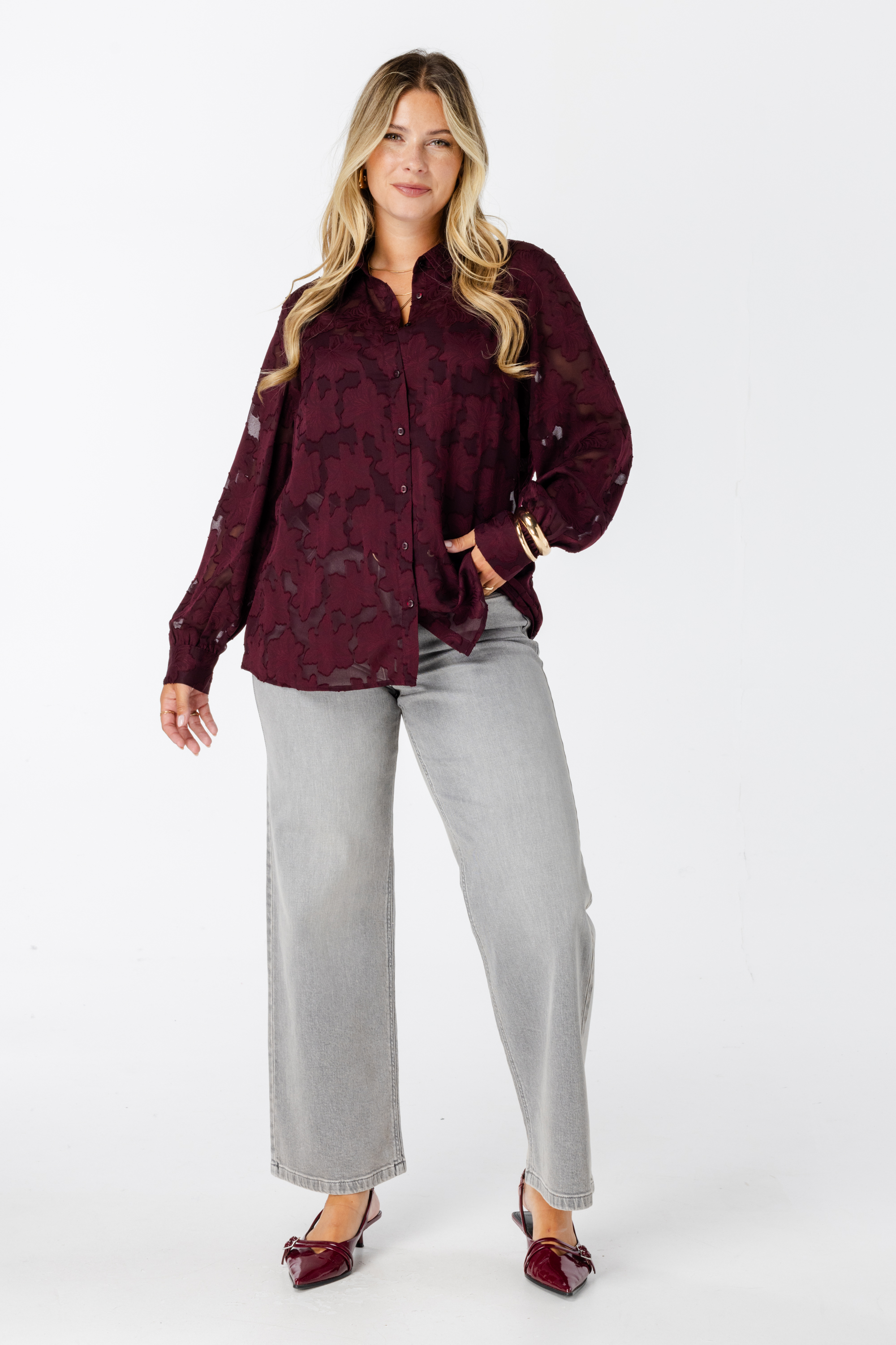 Blouse met geborduurde details Bordeaux