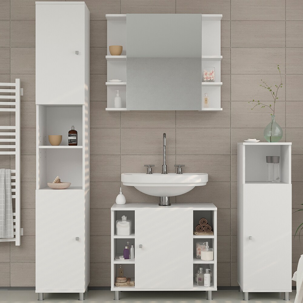 Vicco Badmöbel Set Fynn Badezimmer Spiegel Kommode Unterschrank Bad Weiß