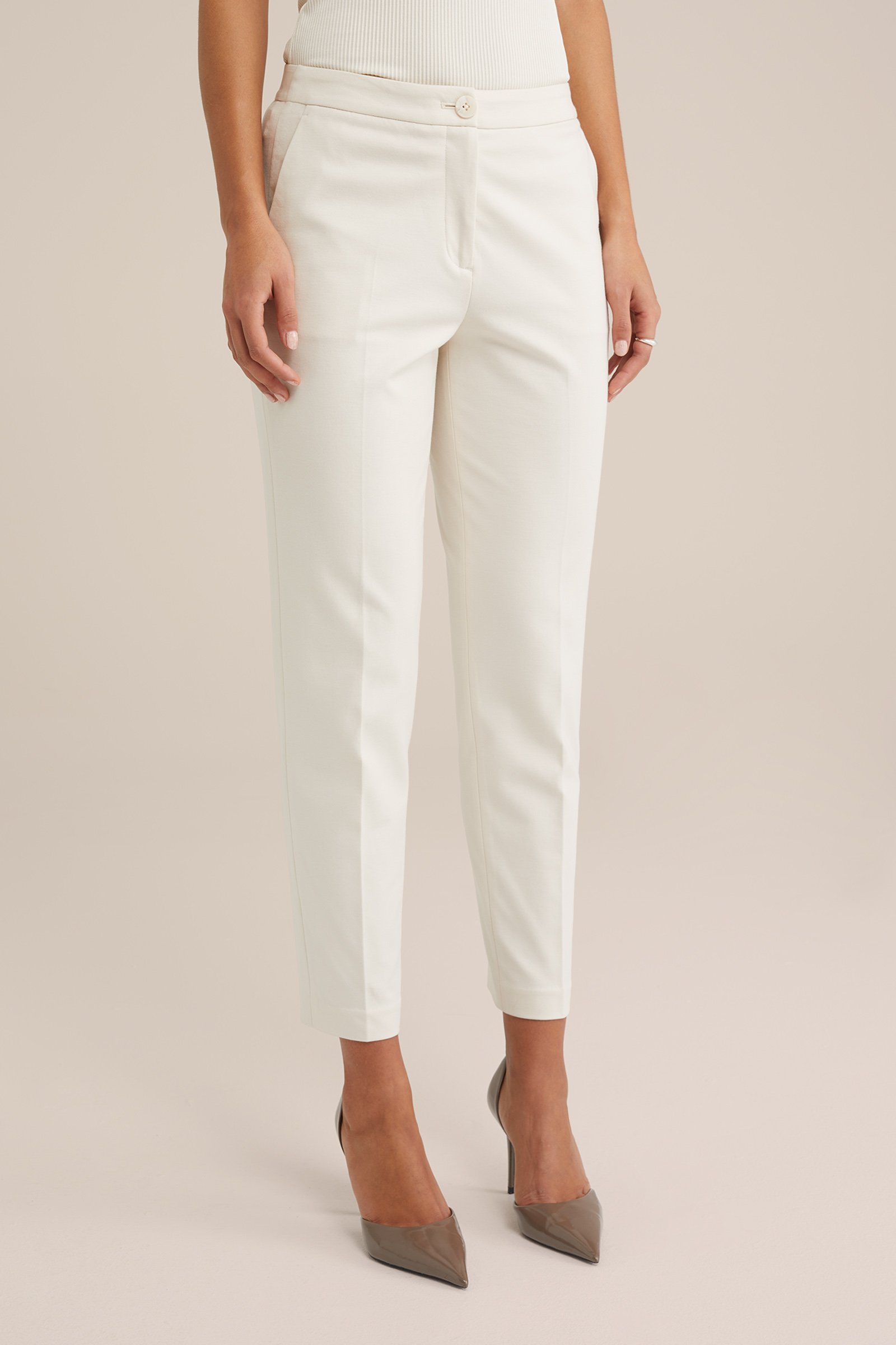slim fit pantalon met stretch WE Fashion Gebroken wit