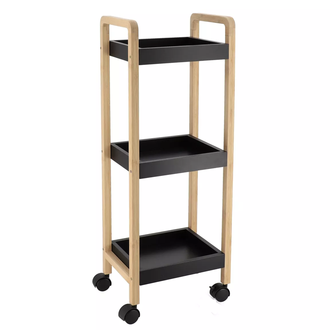 Desserte à roulettes 3 niveaux (H79 cm) Bambou Noir
