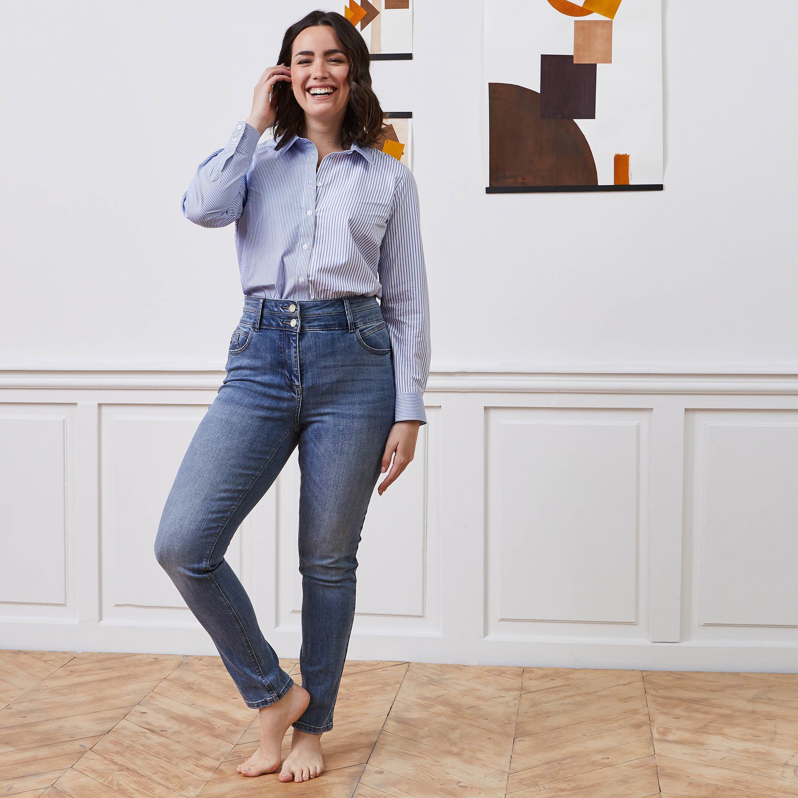 Jean slim taille haute MILAN femme - STONE