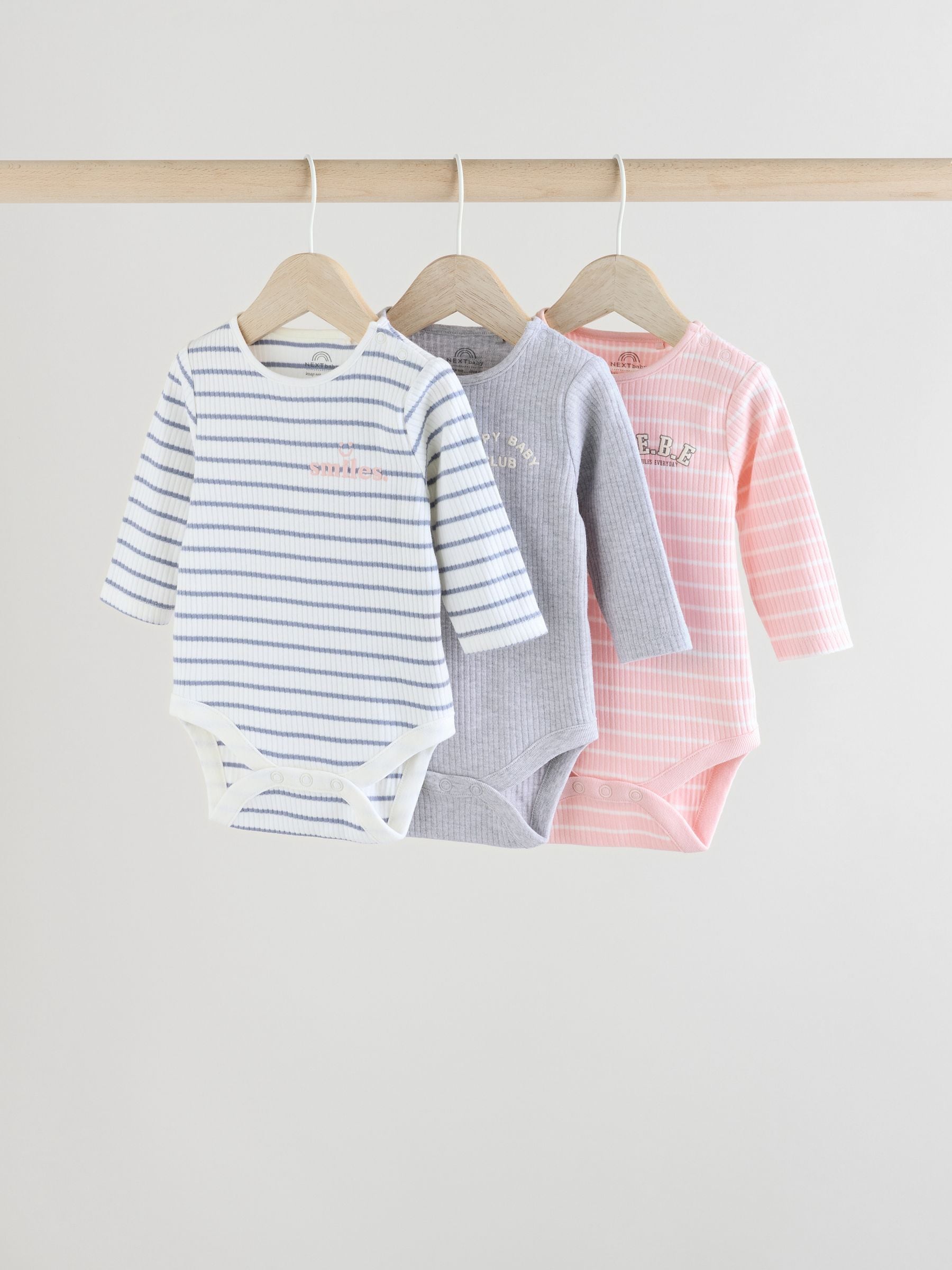 Roze met slogan - Set van 3 babyrompertjes met lange mouwen
