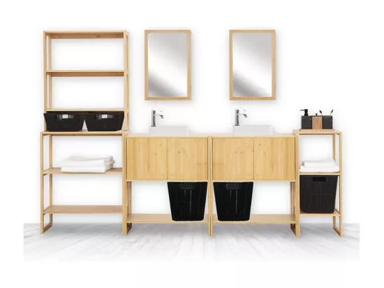 Meuble haut 1 porte Miroir et Étagères modulables en Bambou