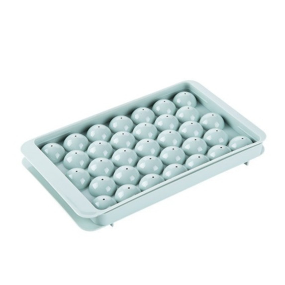 (2er Set) 33-fach 3D Kunststoff Eiswürfel Form DIY Ice Cube Tray mit Deckel für Cocktails / Whisky / Softgetränke - Kugel / Mint