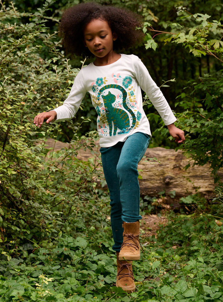 T-shirt écru à animation chat pour fille