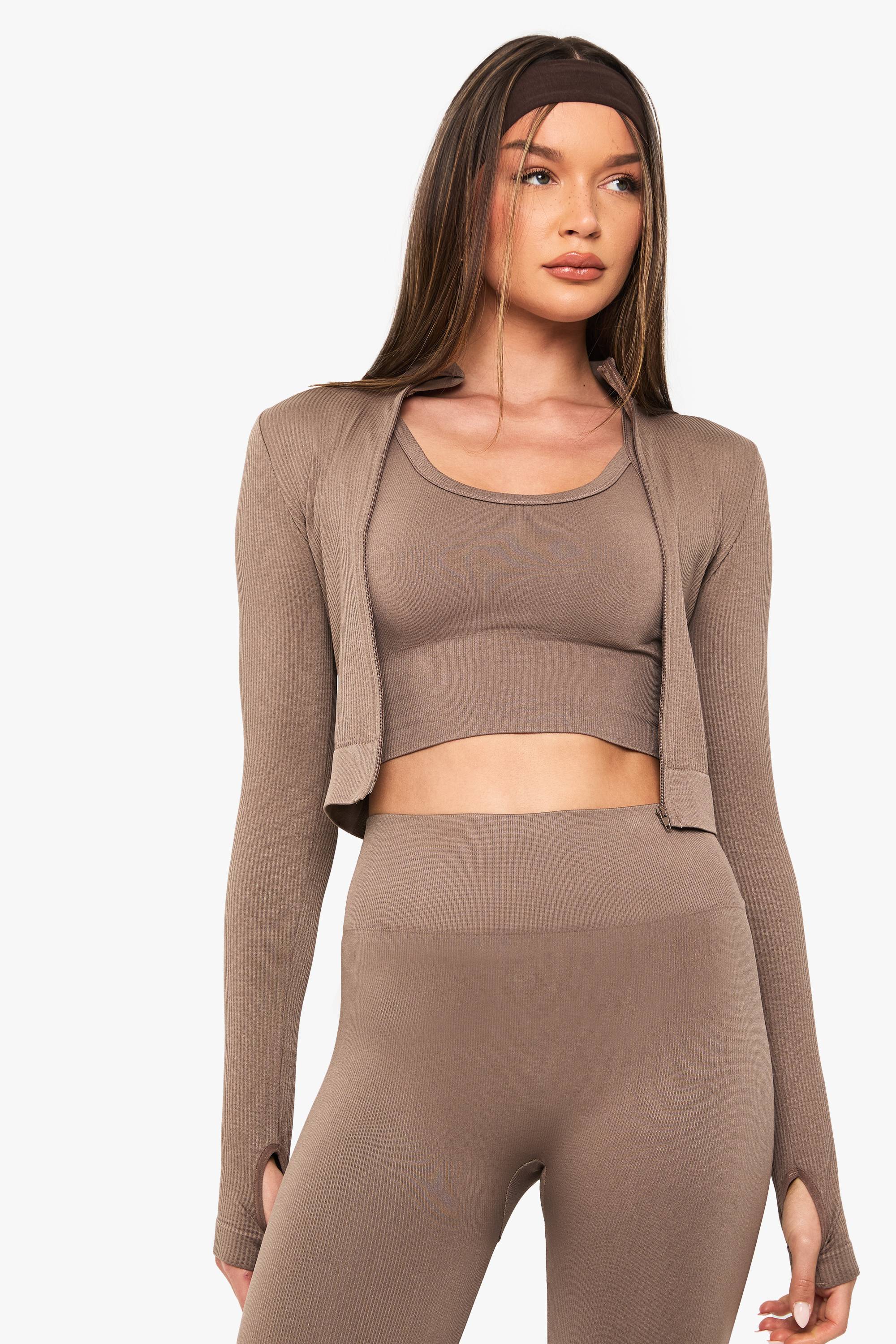 boohoo Boohoo Basics Veste Zippée en Maille Côtelée Sans Couture