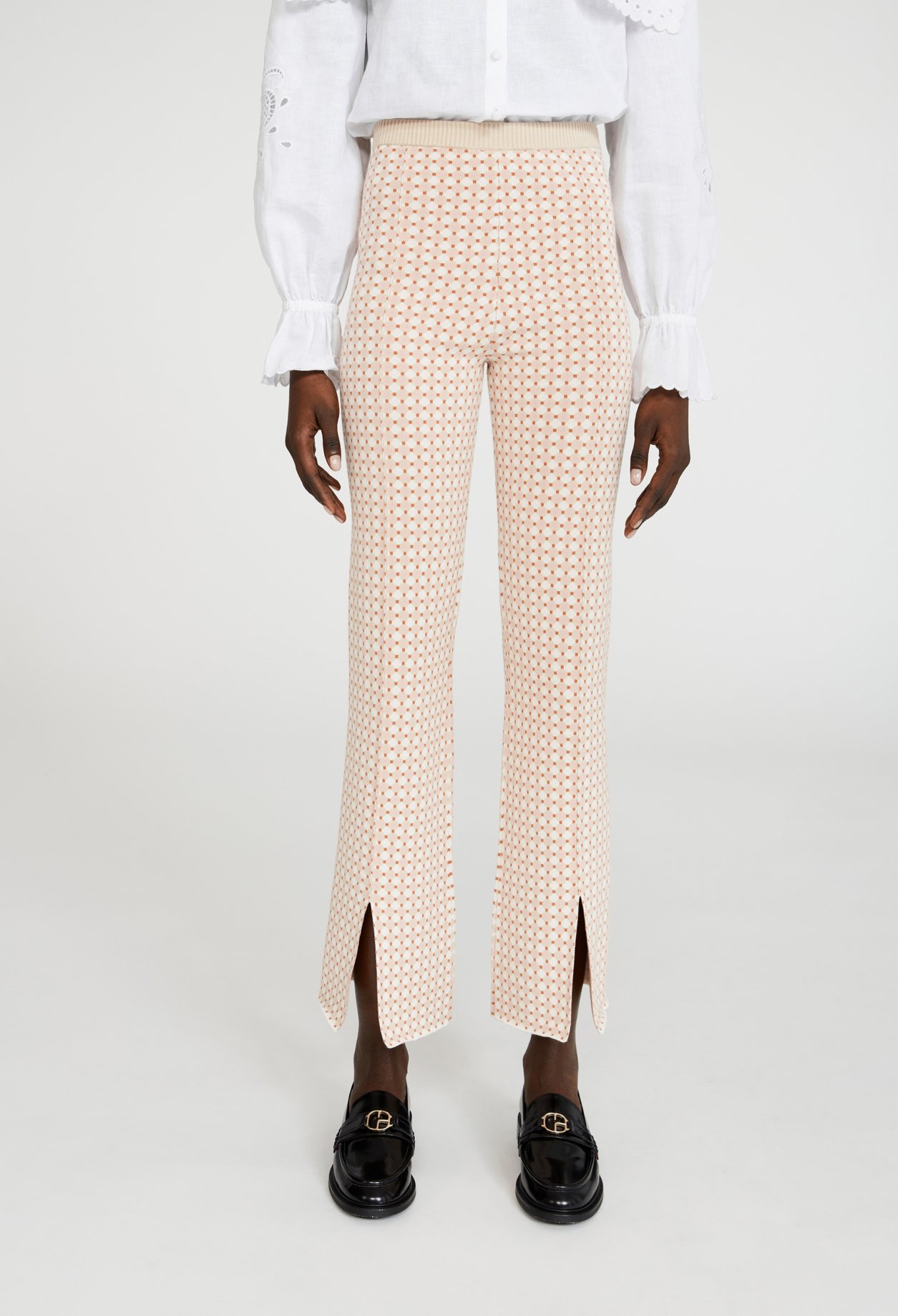 Pantalon maille &agrave; motifs graphiques
