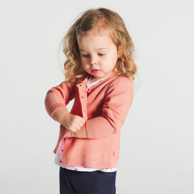Gilet maille tricot effet pointelle rose bébé fille
