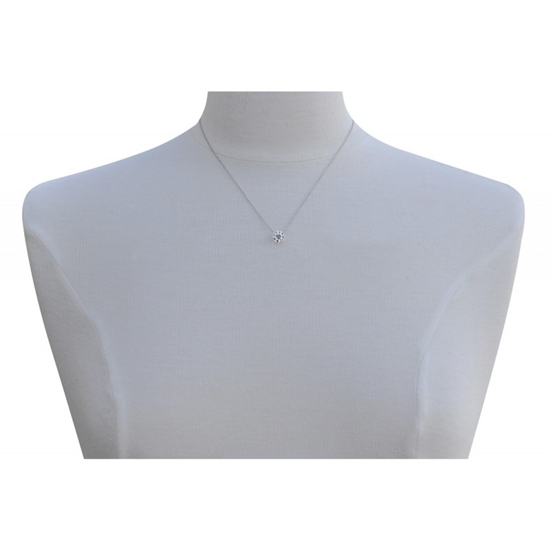 Collier Argent Rhodié Solitaire Cristal 7mm