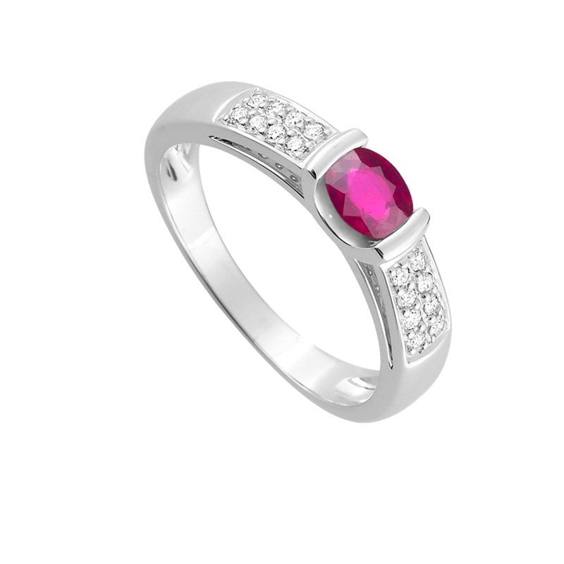 Bague Femme - Rubis - Or 18 Carats - Diamant 0,13 Carats
