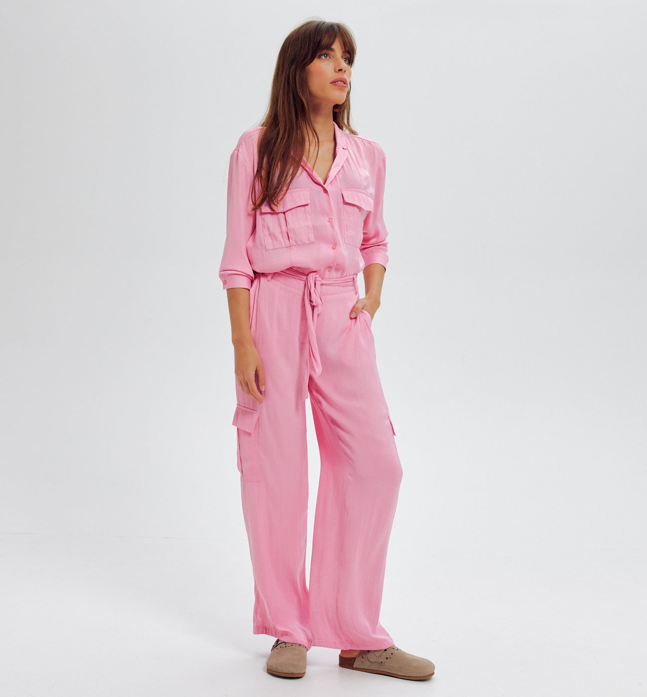 Pantalon cargo en satin Femme - Rose