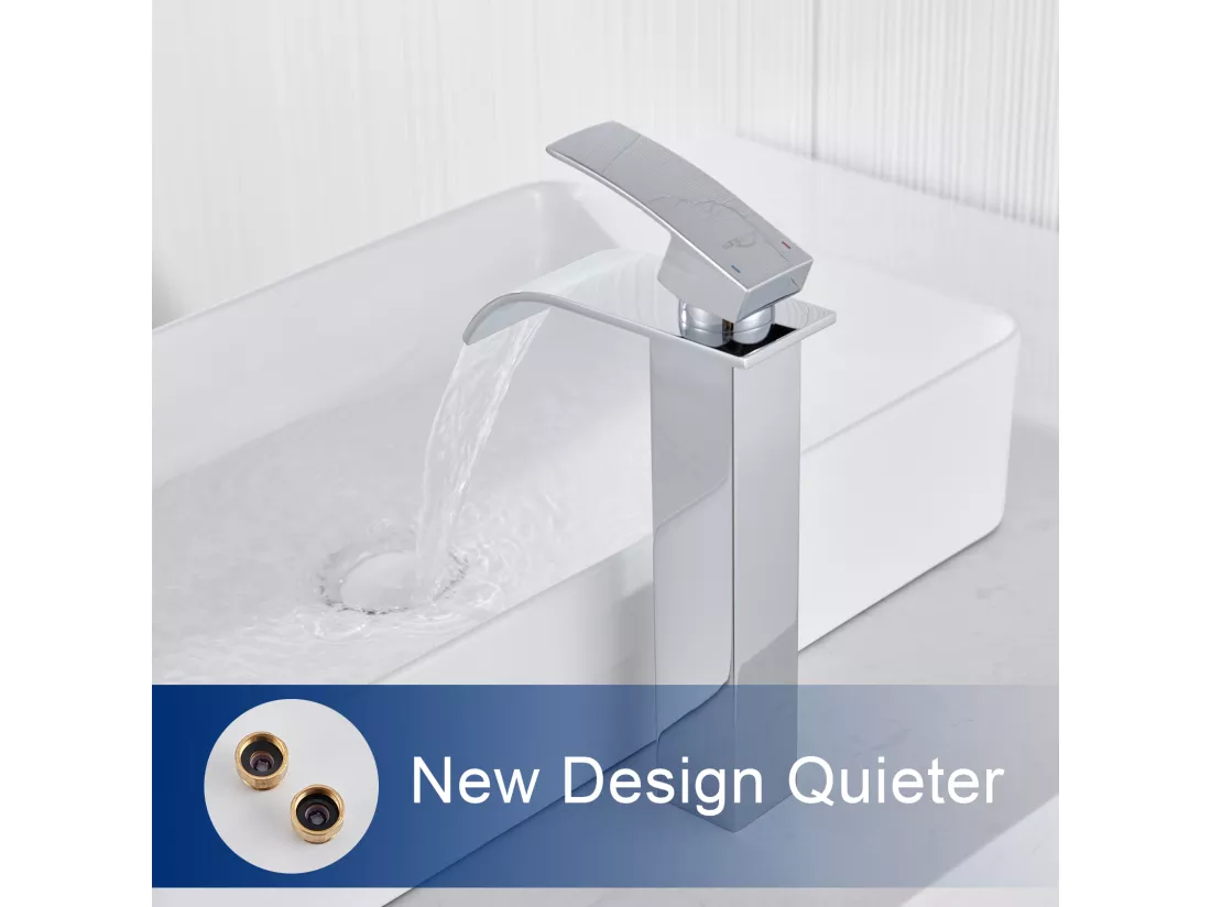 2PCS Auralum Max Robinet Cascade pour Vasque à Poser,Mitigeur Haut pour Lavabo,Robinet Cascade pour Salle Bains en Inox,Robinettrie Monotrou ,Chromé