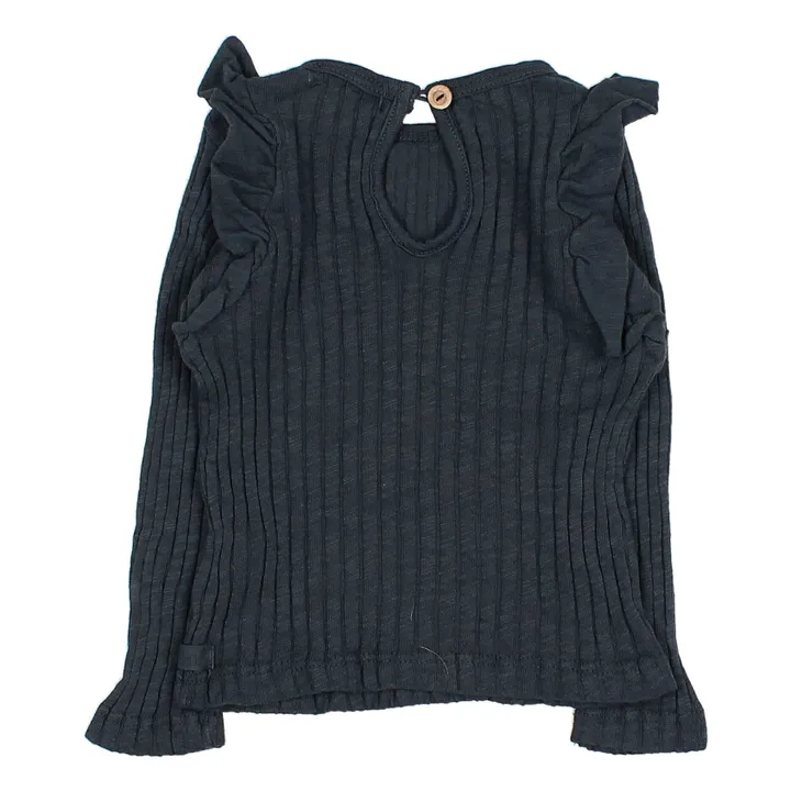 Búho T-Shirt Côtelé Volants | Bleu nuit