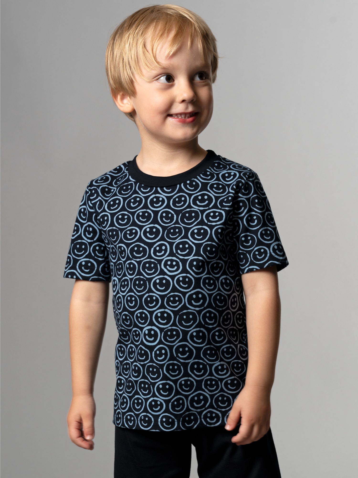 T-Shirt mit freundlichem Smiley-Muster Navy