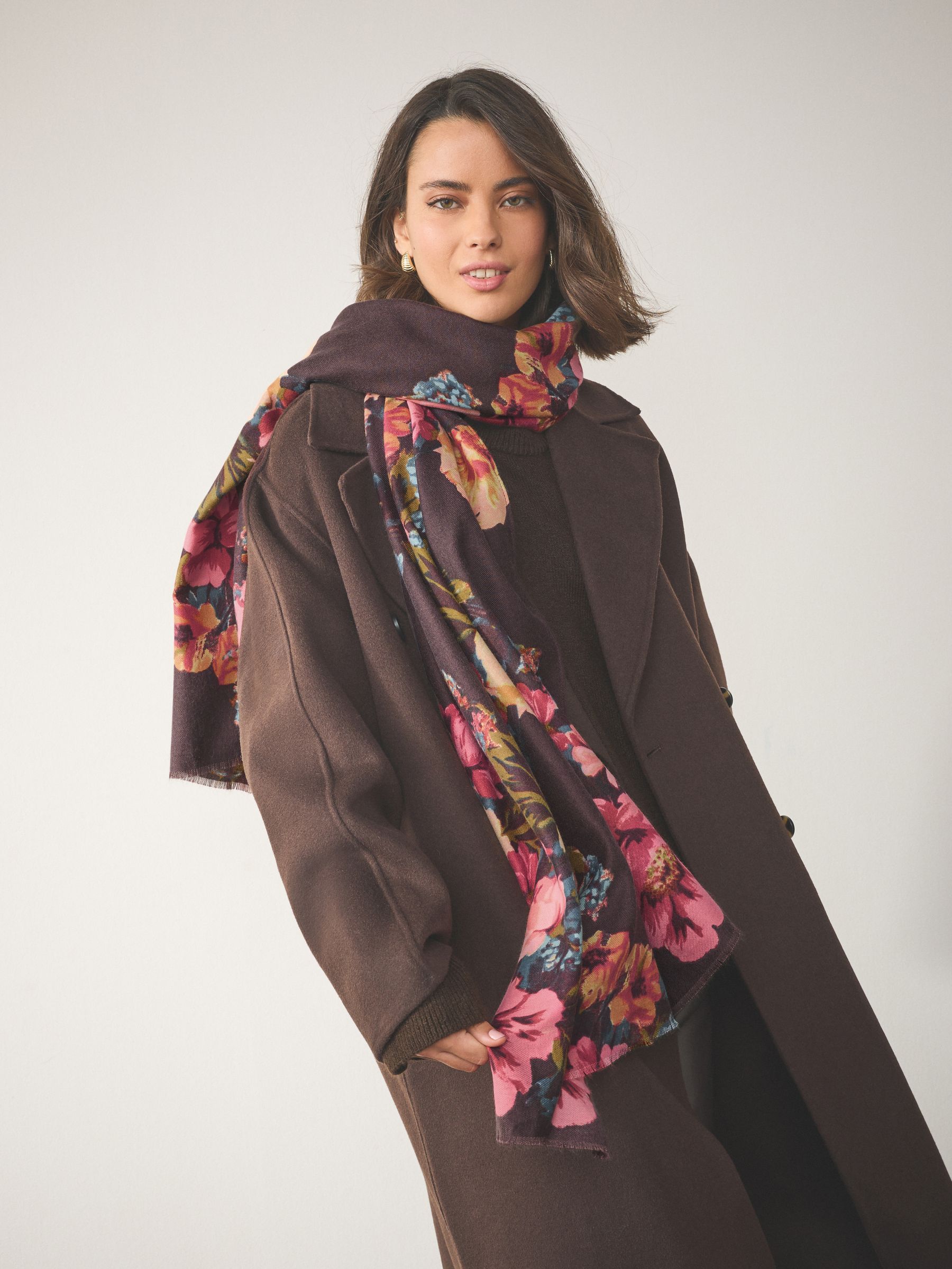 Bruine bloemenprint - Midweight Woven Scarf