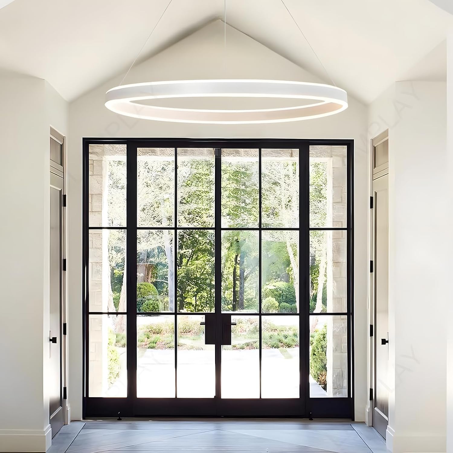 Runde Moderne LED-Pendelleuchte, 1 Weiß Ring-Kronleuchter, Dimmbar Mit Fernbedienung 3000K-6000K Deckenleuchte, Höhenverstellbar, Foyer, Wohnzimmer, Schlafzimmer, Esszimmer(Ø60cm)