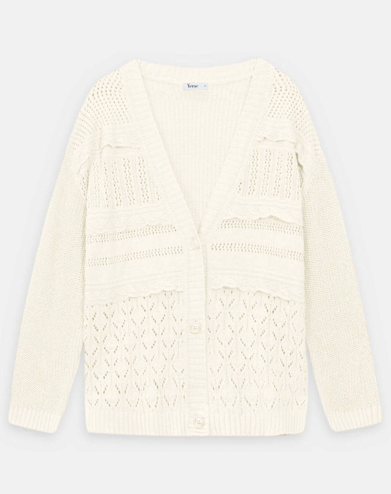 Yerse Gilet en Lin mélangé maille fantaisie Daisy écru