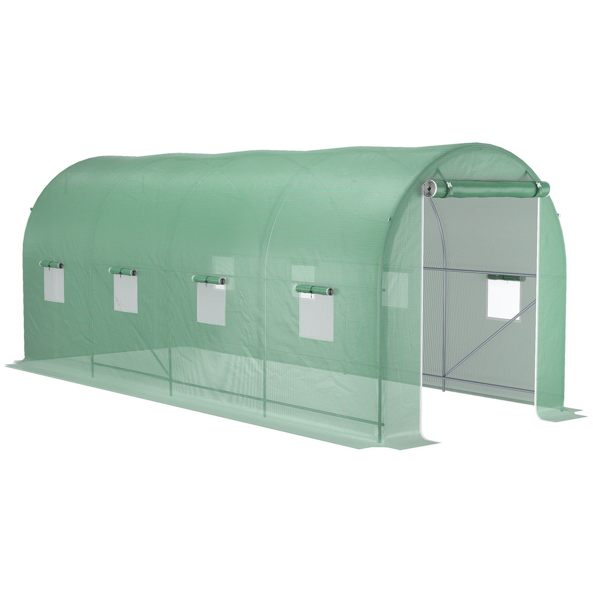 Outsunny polytunnelkas, tomatenkas met raam, 500 x 200 x 205 cm, PE, staal, groen