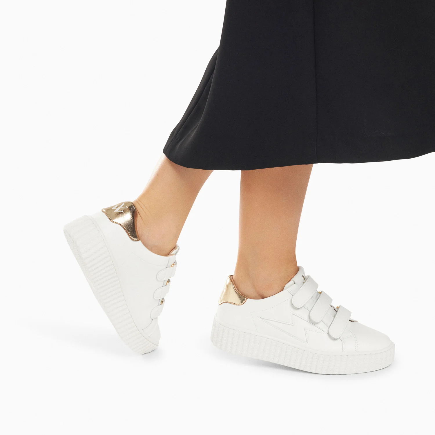 Sneakers-Baskets éclair Maria blanc et or à scratchs