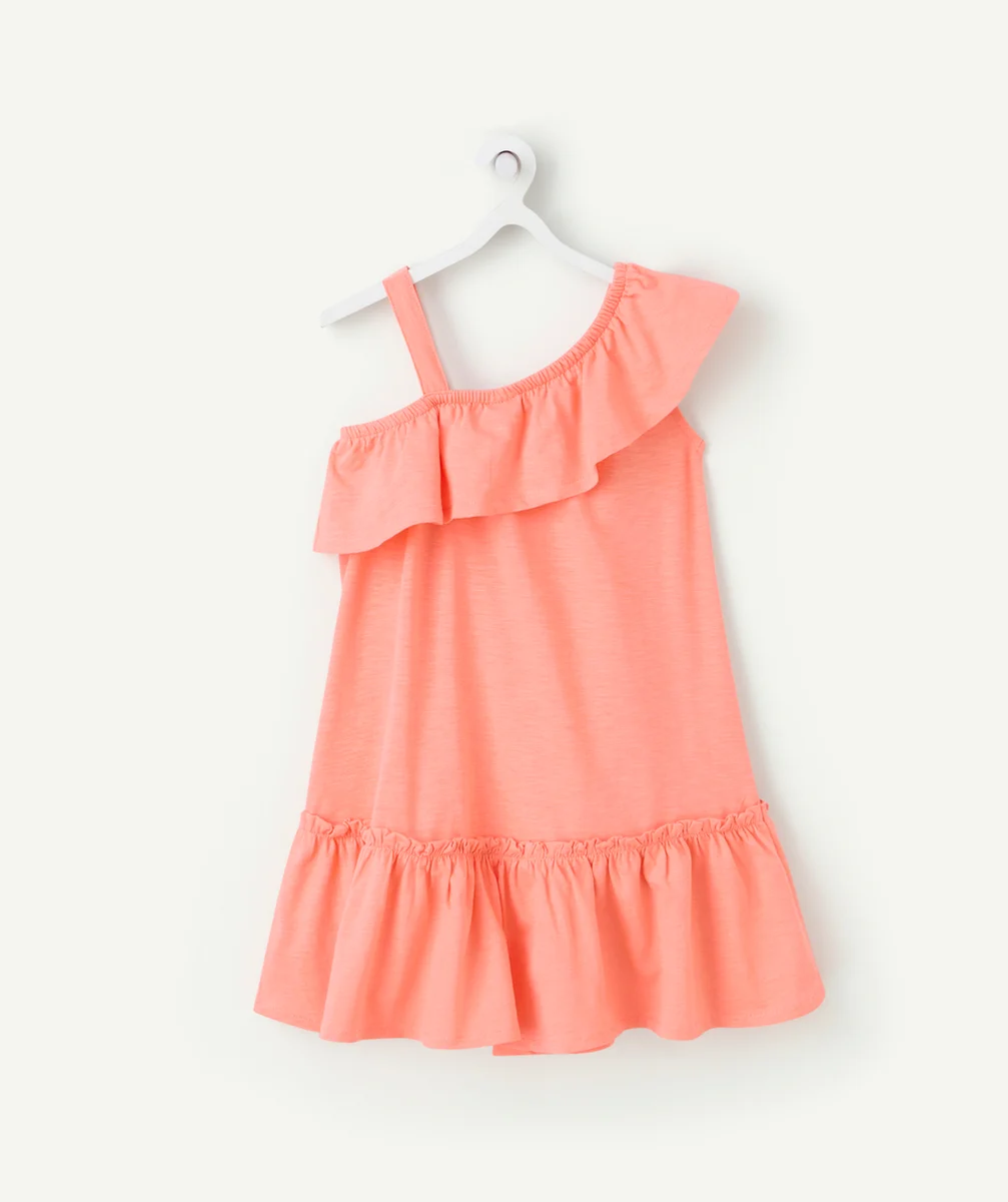 robe avec manches volantes et bretelle fille en coton bio corail