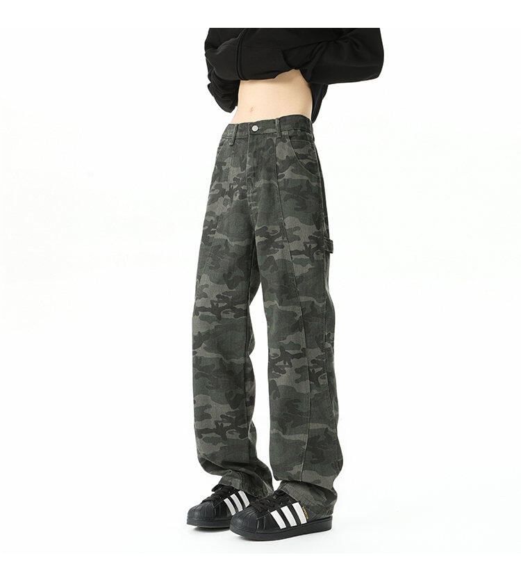 Sheck - Rechte broek met camouflageprint en middelhoge taille (verschillende ontwerpen)