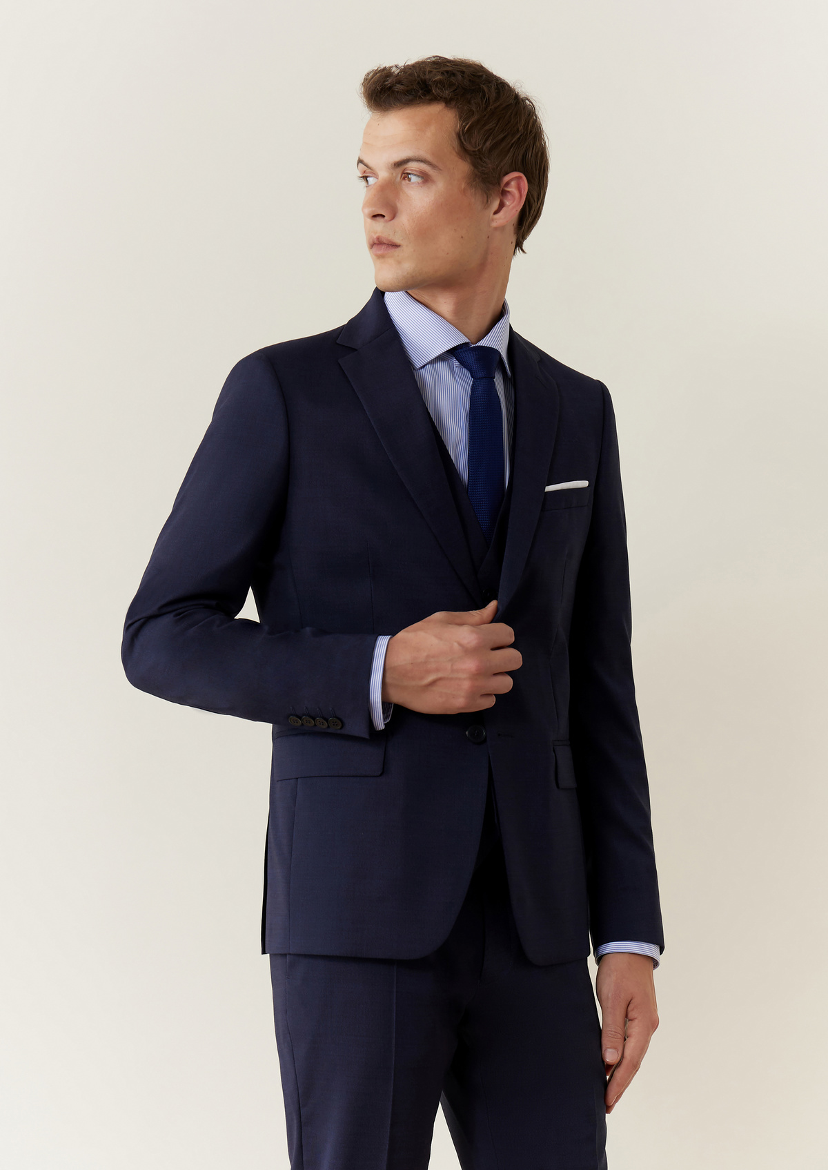 Veste de costume voyage Regular en laine Marzotto unie bleu marine
