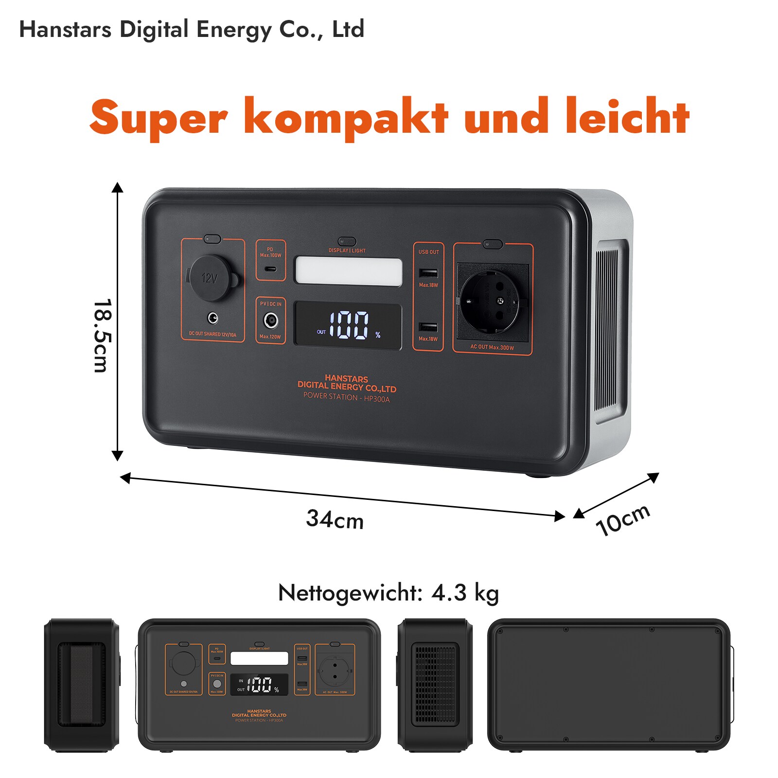 Hanstars Tragbare Powerstation: 300W/294Wh - versch. Ausführungen