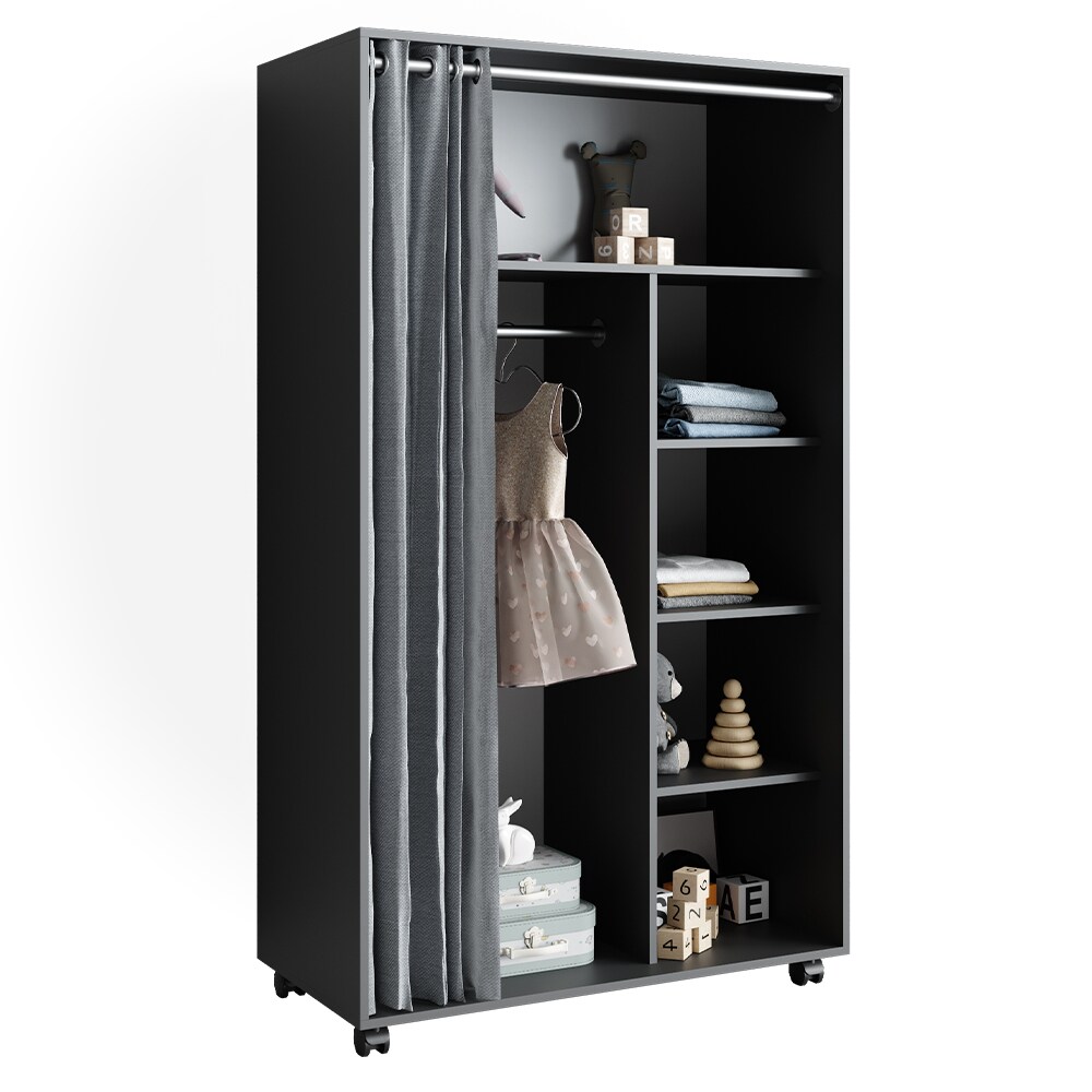 Vicco mobiler Kinderkleiderschrank Dielenschrank Garderobe Doros Grau modern 100 x 168 cm offen rollbar