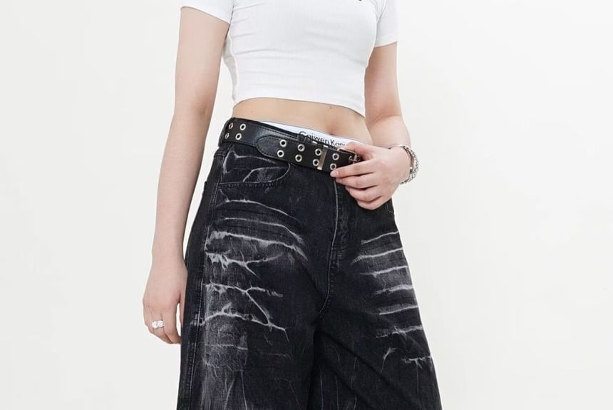 Jerolenea - Lage taille gewassen wijde jeans