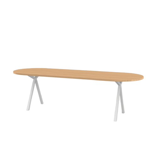 Studio HENK tafel Slim X-type Plat ovaal - wit frame, hardwax light 3041 220 x 90 cm | HWO NL 3041 | Rechte Rand | Frame Wit