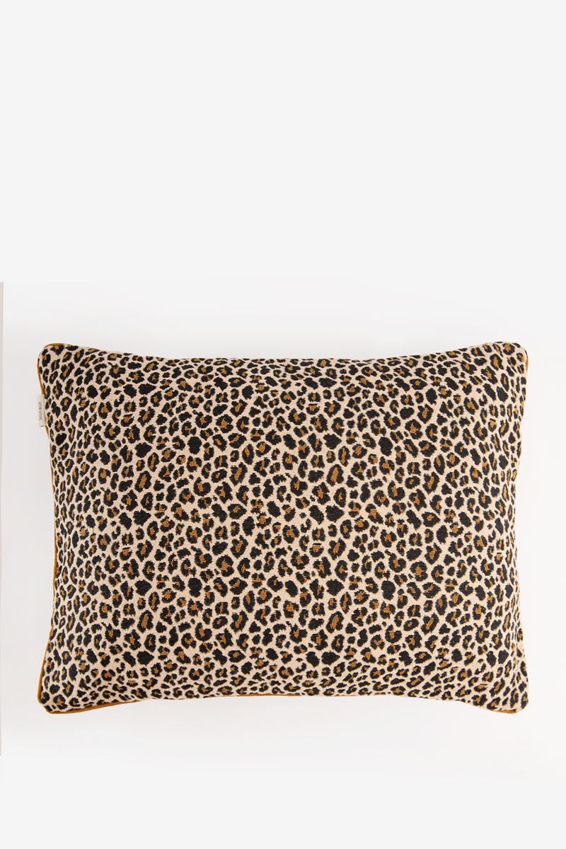 Sissy-Boy Bruin jacquard kussen met leopard print