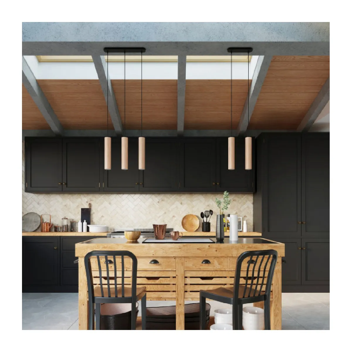Luminaire Center Lino Cluster Suspension - Bois naturel