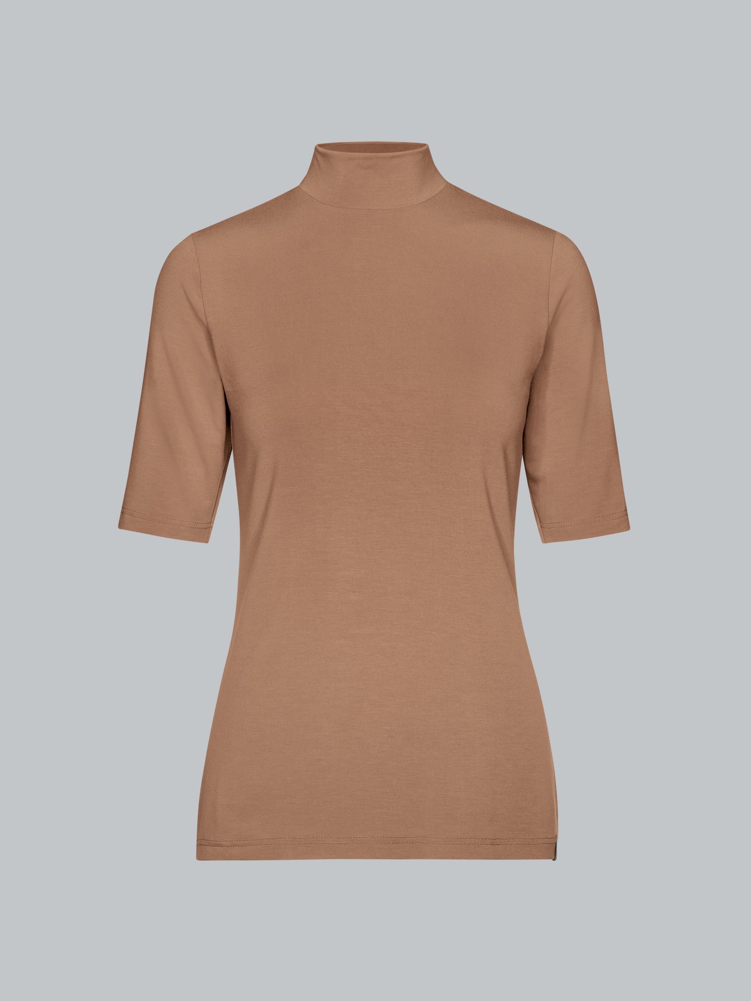 T-Shirt mit elastischem Stehkragen Haselnuss