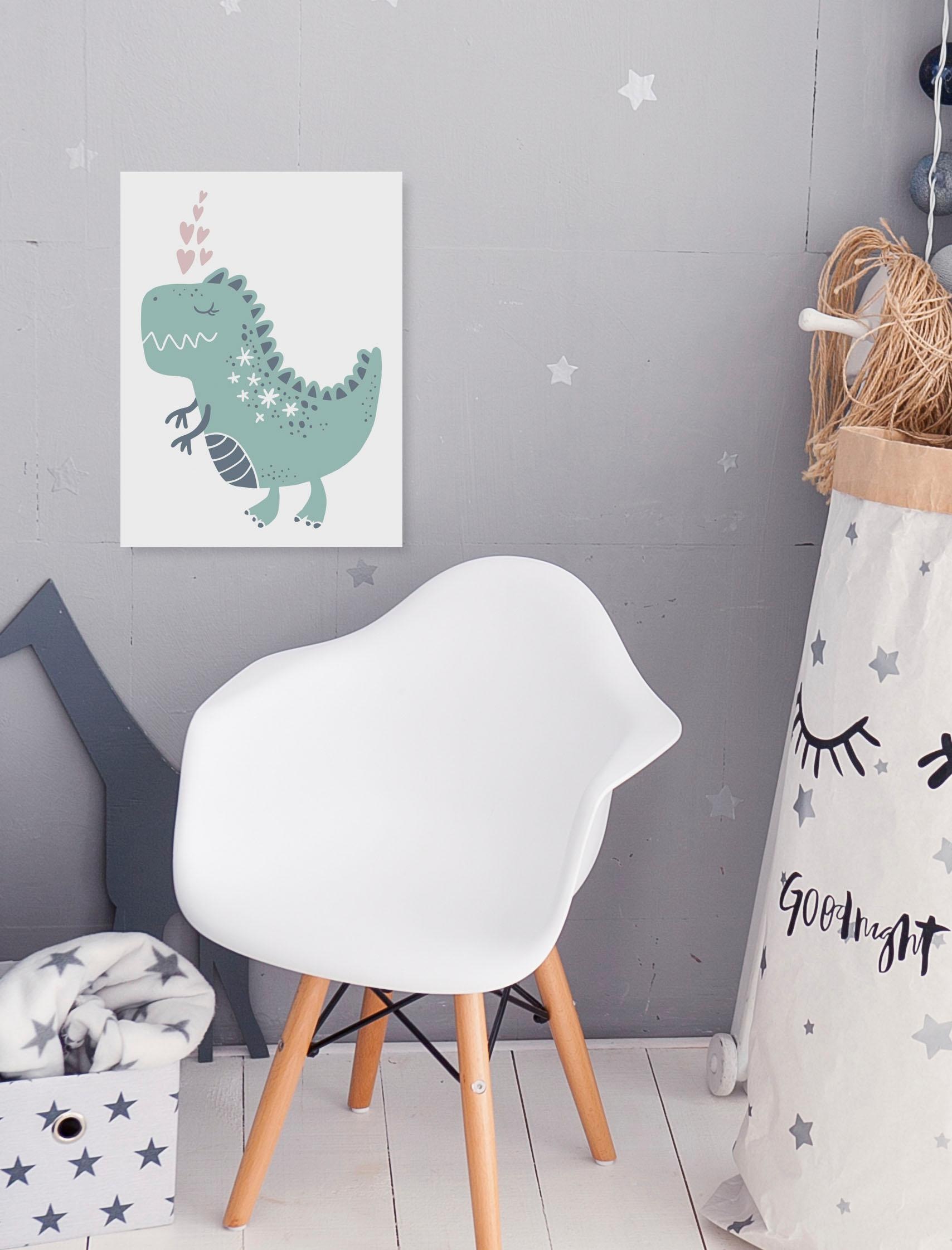 Lüttenhütt Leinwandbild »Drache« Dinosaurier | Drachen | Herz | Herzbilder | Kind | Tiere Premium-Leinwandstoff, Handarbeit aus Deutschland, Kindermotiv