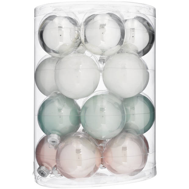 Kerstballen glas s/20 roze-champagne-softgreen