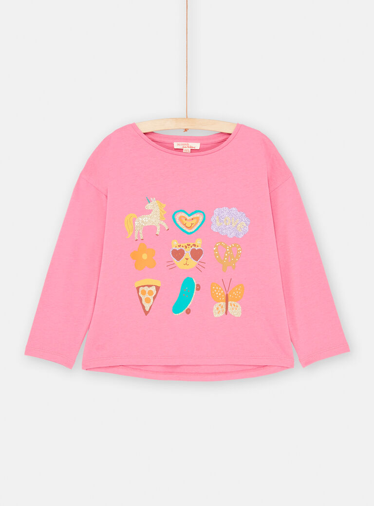 T-shirt rose animation multicolore pour fille