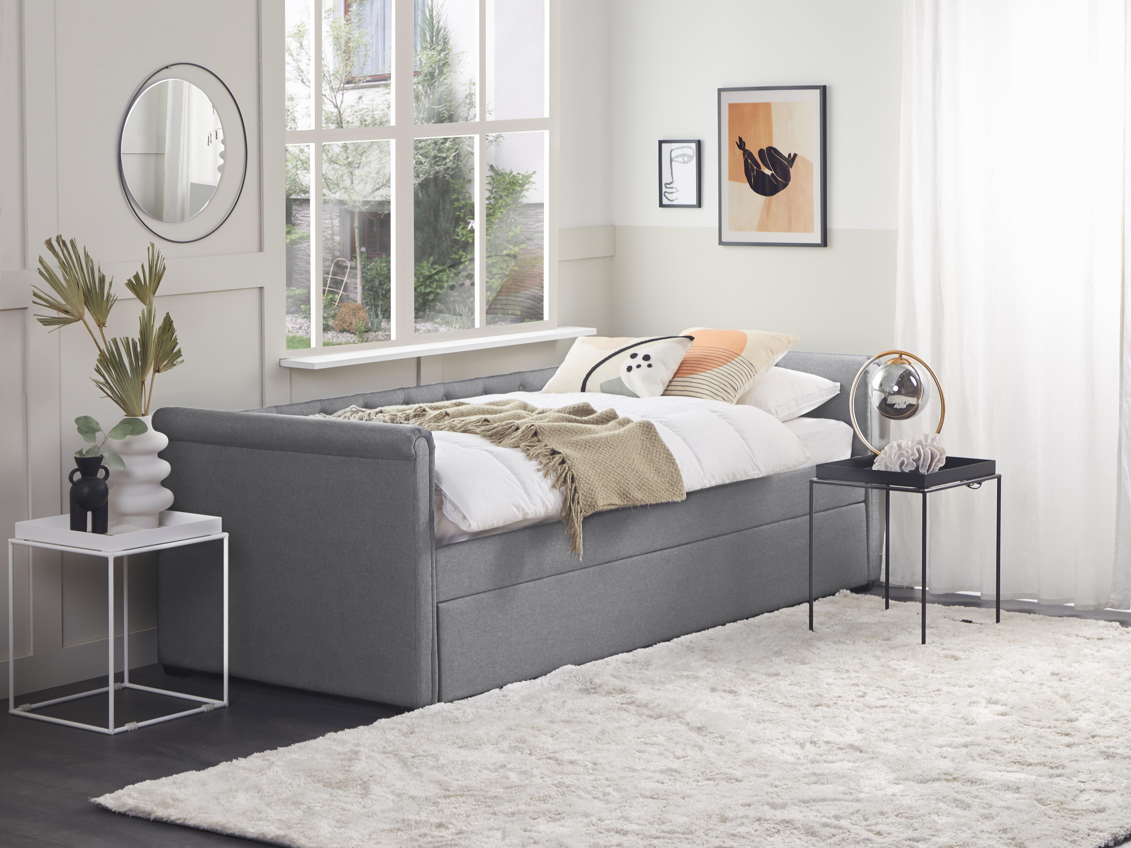 Onderschuifbed Stof LIBOURNE 90 x 200 cm Lichtgrijs